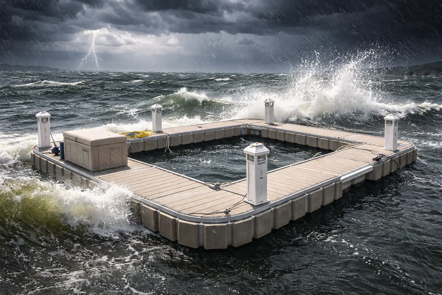 Modular HDPE dock blocks shown in frozen lake conditions during -30∞C testing