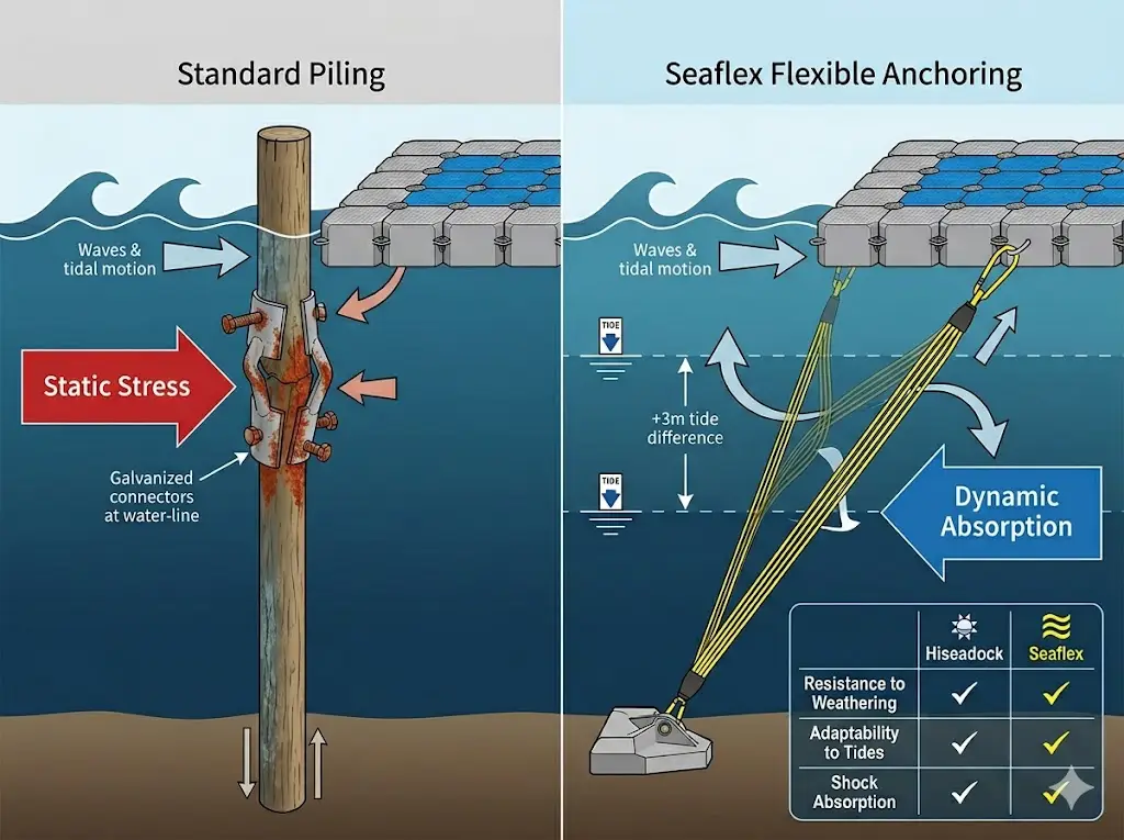Seaflex flexible anchoring vs piling