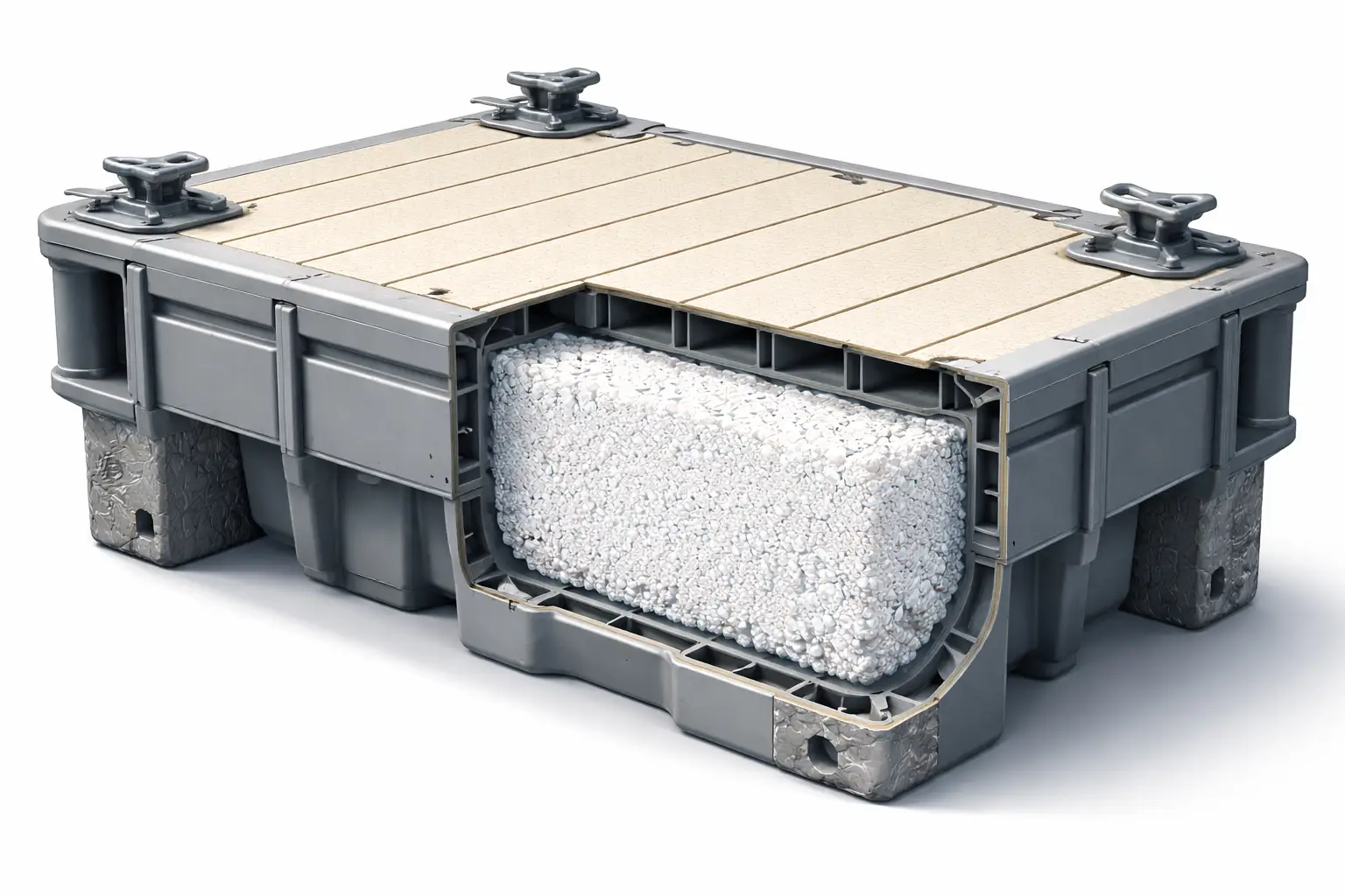 EPS Foam-filled plastic floating dock sections cross-section