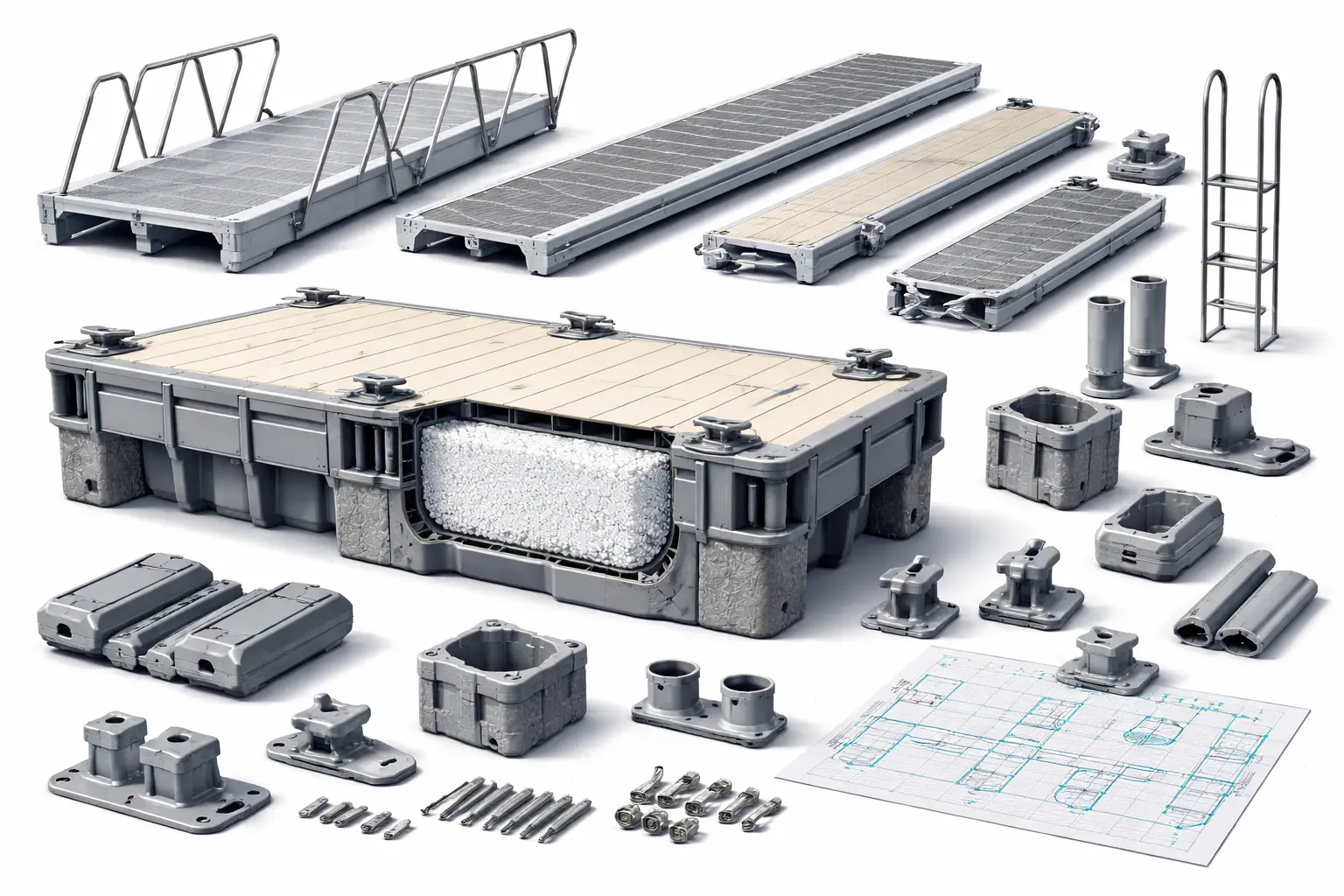B2B floating dock sections for sale logistics and CAD planning