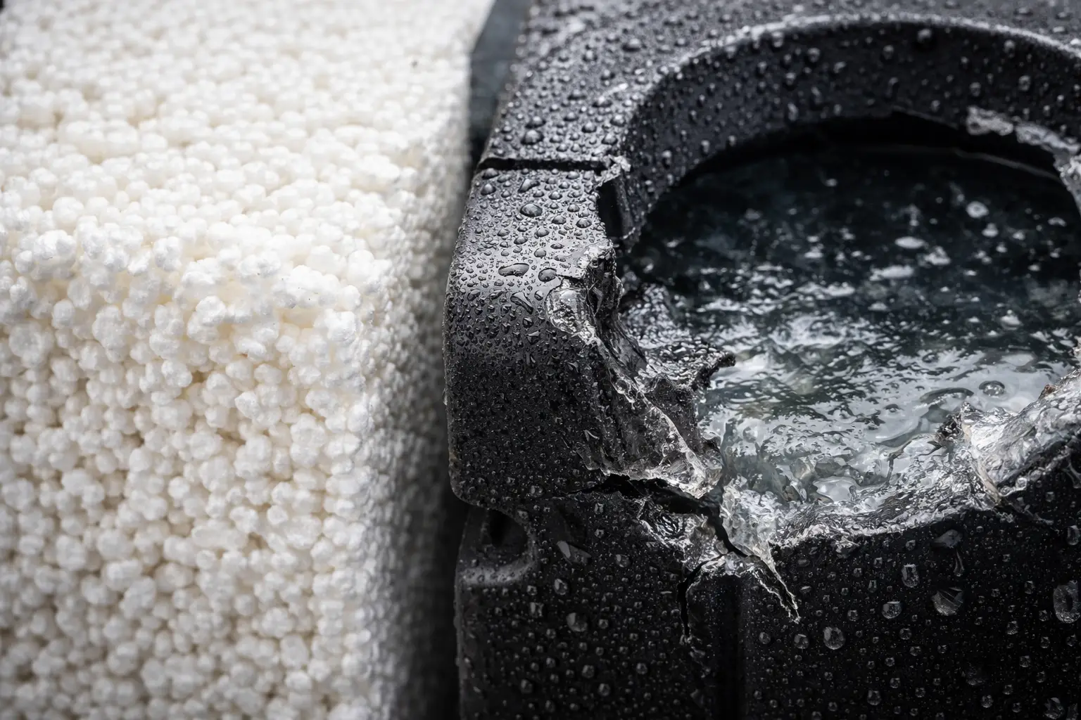 EPS Foam core macro shot compared to a hollow core