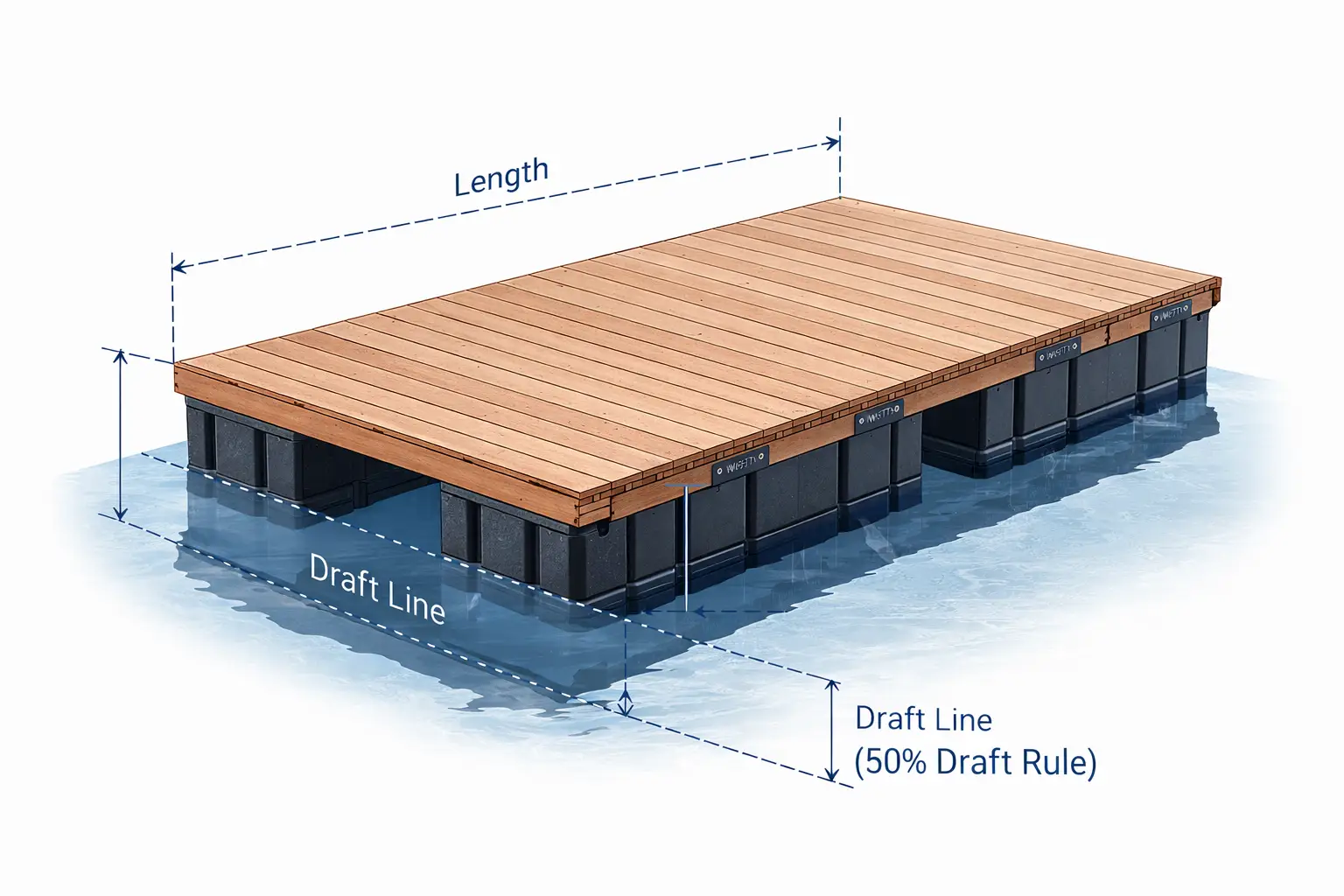 3D blueprint showing payload calculations on dock floats