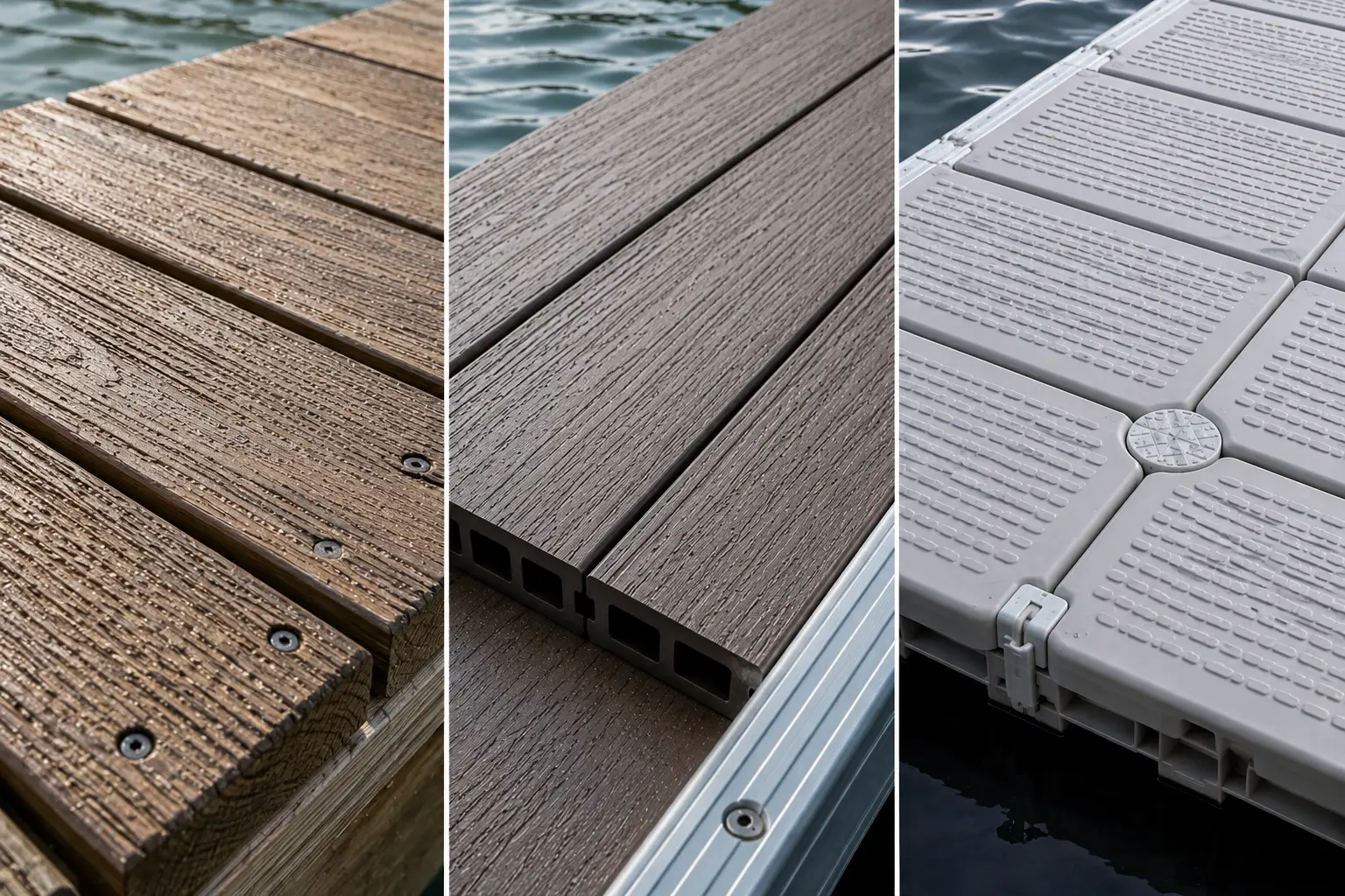 Premium composite and wood decking materials for boat docks