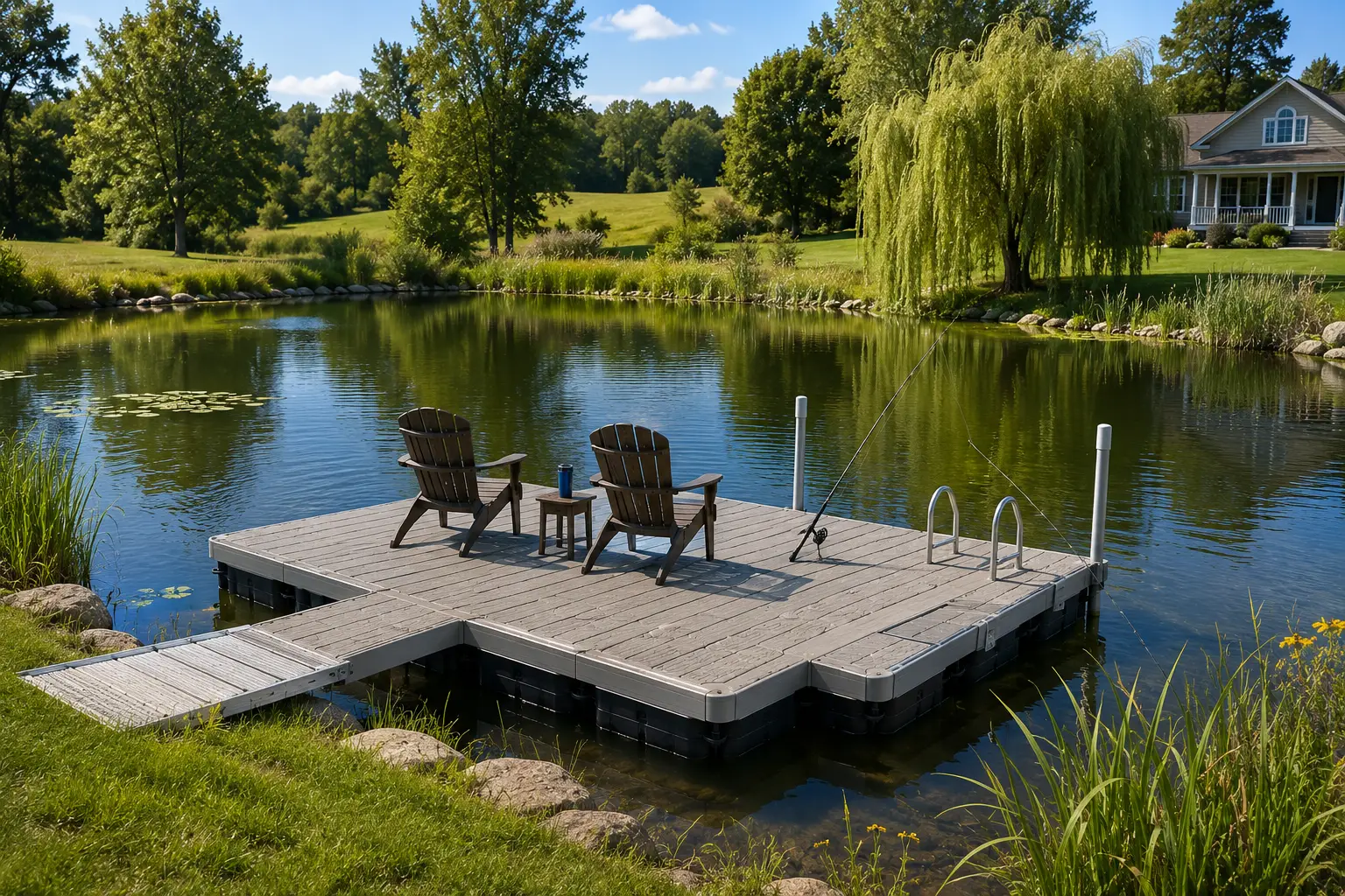Small pond dock design ideas for fishing and recreation
