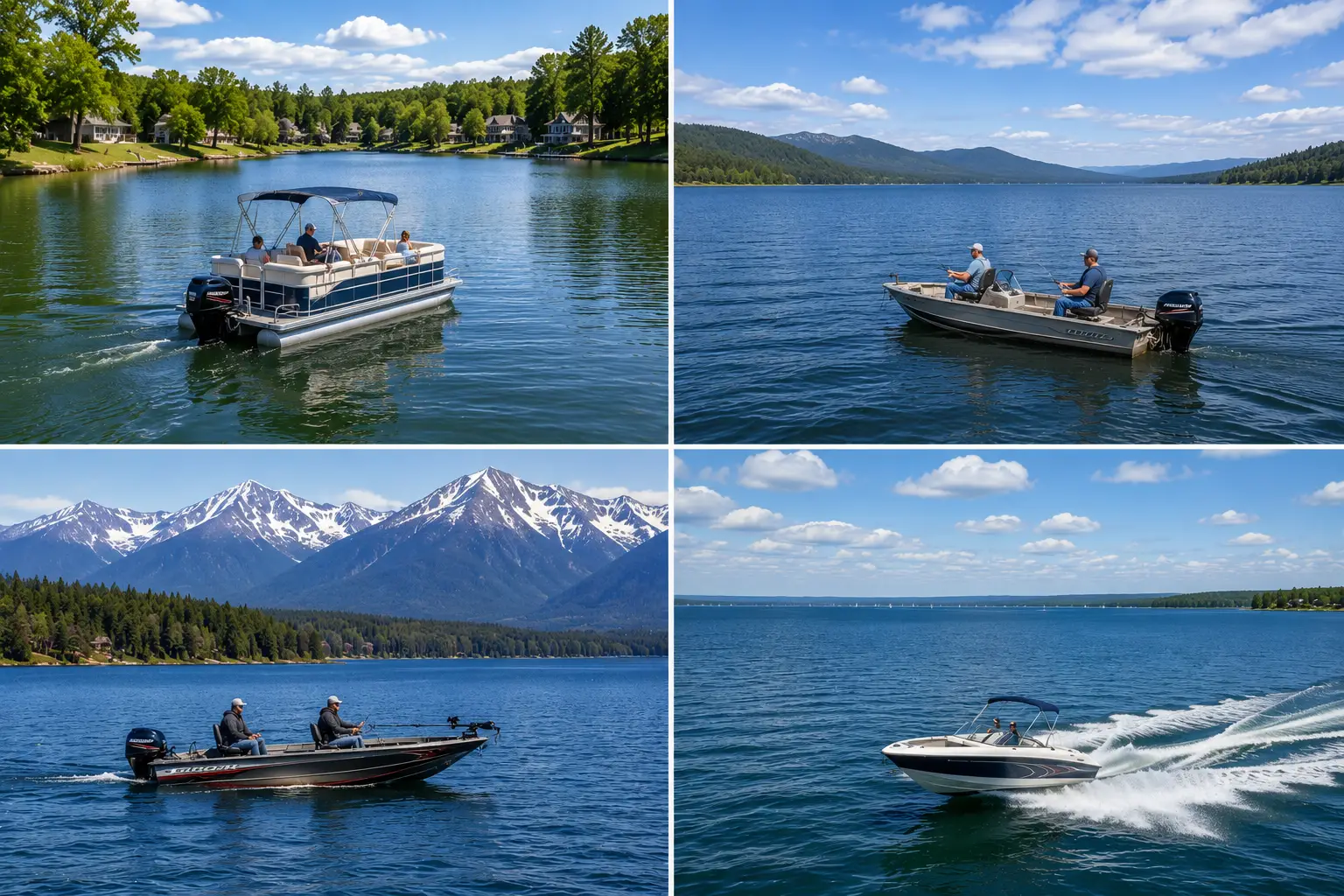 Different small boat types on various lake sizes