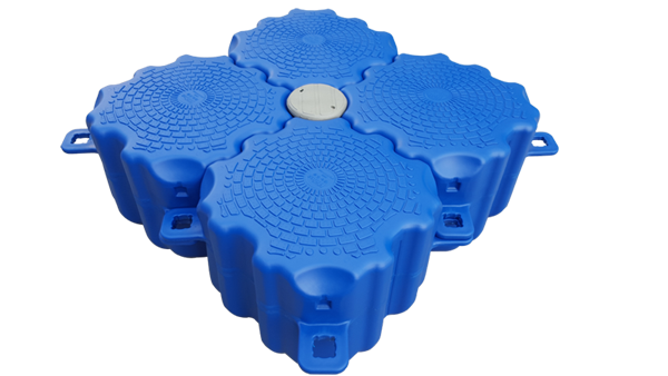 Assembly of blue curved single floats
